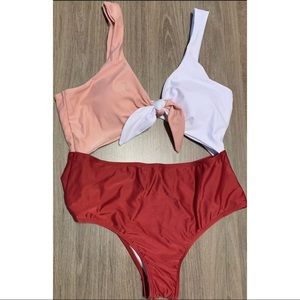 ZAFUL Color Block, Front Knot, One Piece Swim Suit